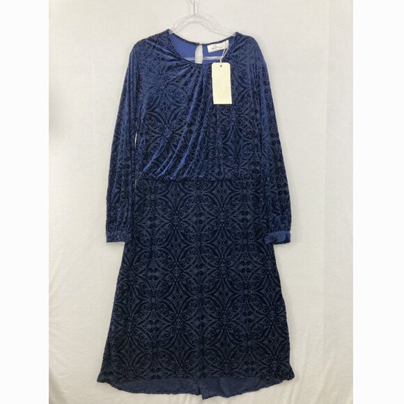 New Hillary Scott La Bellum size XL Navy Velvet Burnt-out Stretch Midi Dress - Picture 3 of 12
